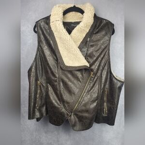 ASHLEY Stewart faux fur/faux leather Women's Moto‎ vest Size 26
